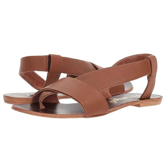 Free People Under Wraps Soft Brown Leather Strappy Slingback Flat Sandals 8 - Picture 1 of 15